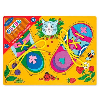 Деревянный бизиборд Веселая шнуровка Обувь Step Puzzle 89505